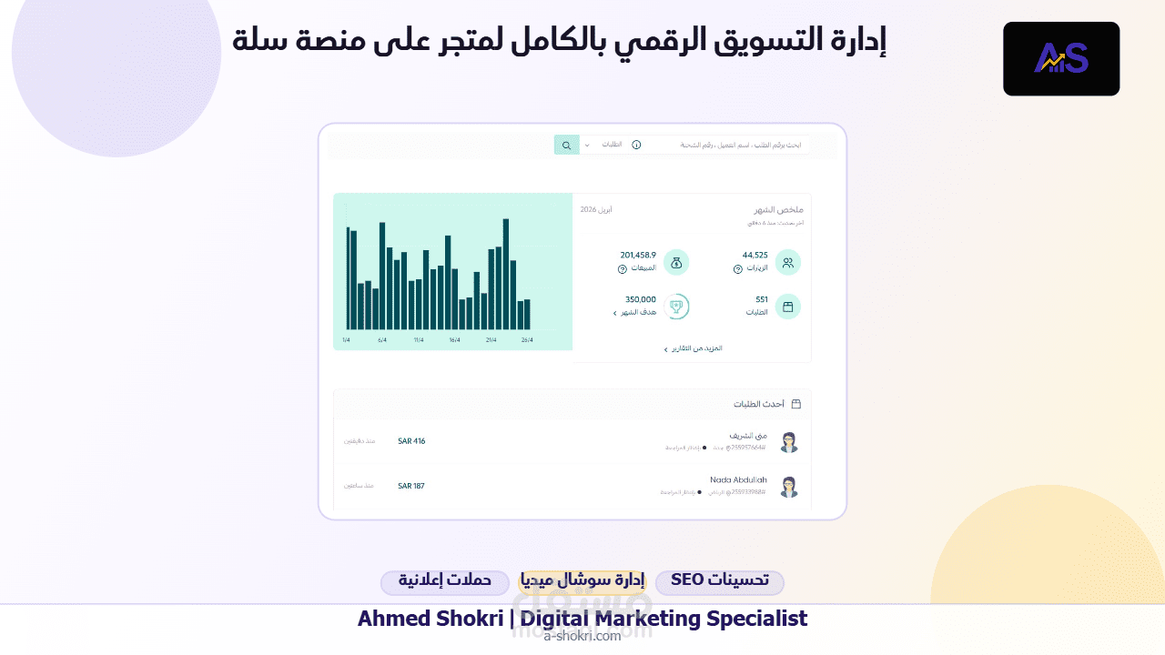 إدارة التسويق الرقمي بالكامل لمتجر على منصة سلة