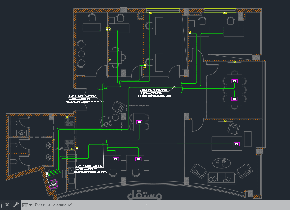 تصميم نظام الداتا والتليفون لمجموعة مكاتب
