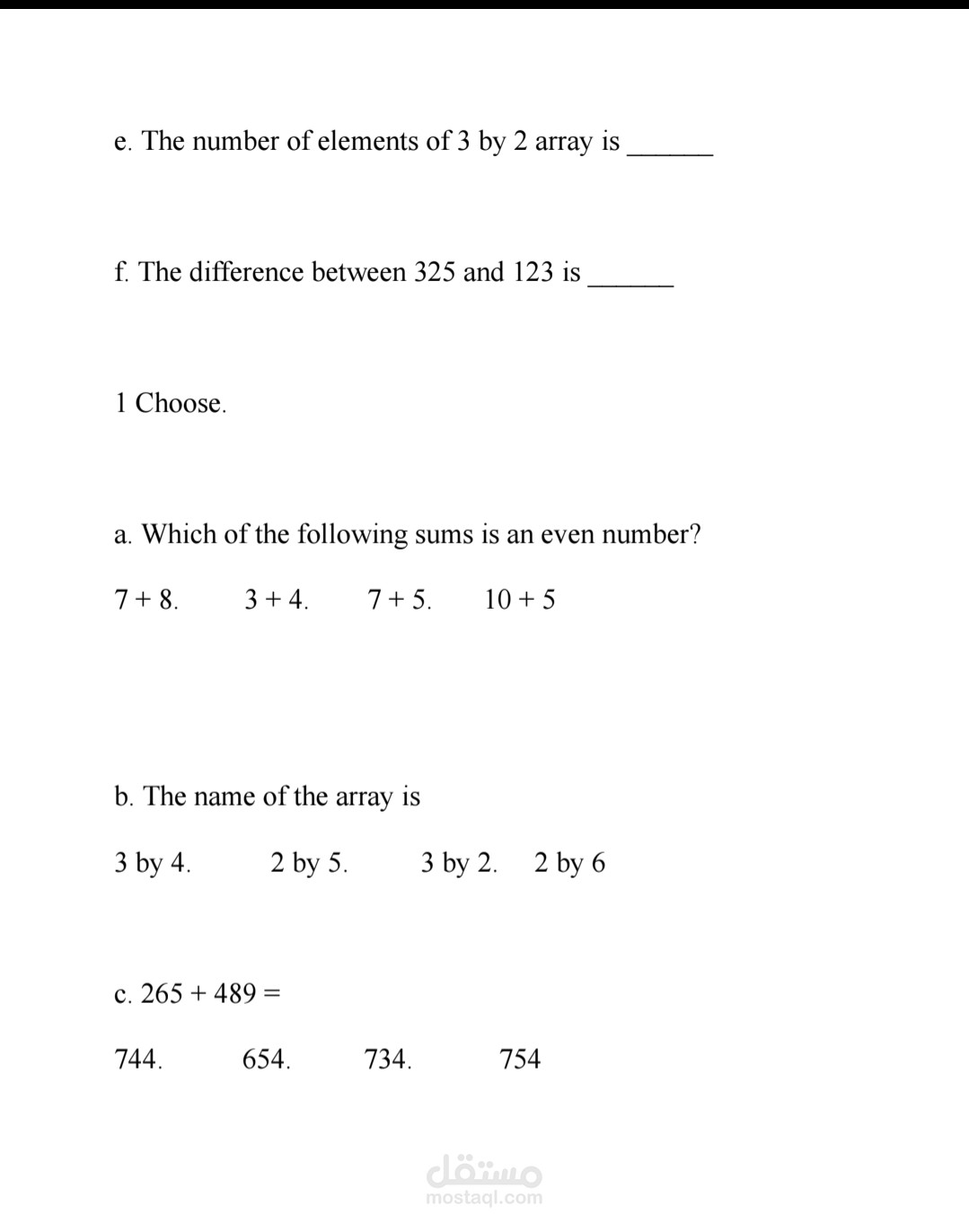 2nd primary math sheet