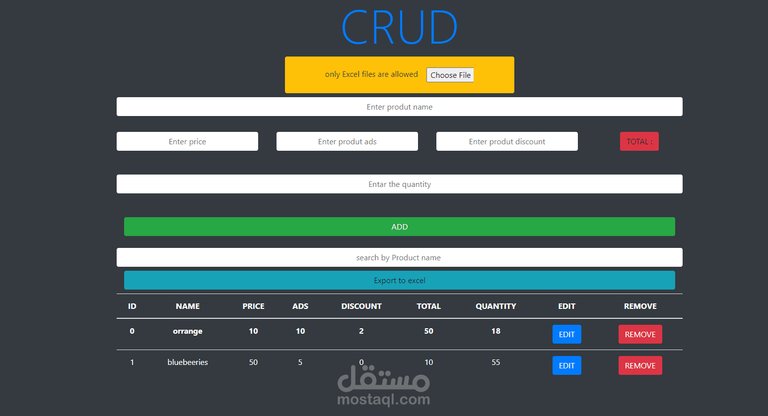 crud operations/نظام ادارة السلع