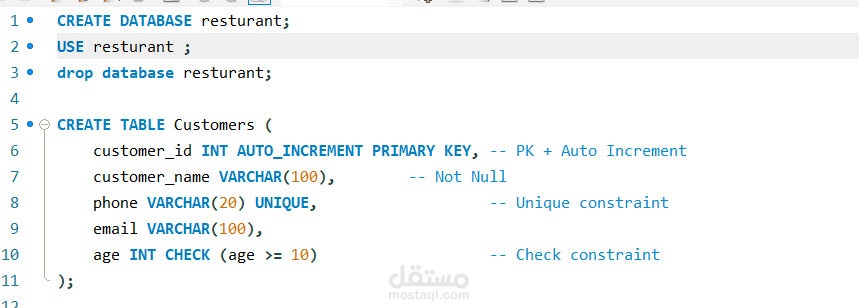 تصميم وبناء قاعدة بيانات متكاملة لمطعم (SQL Database Design)