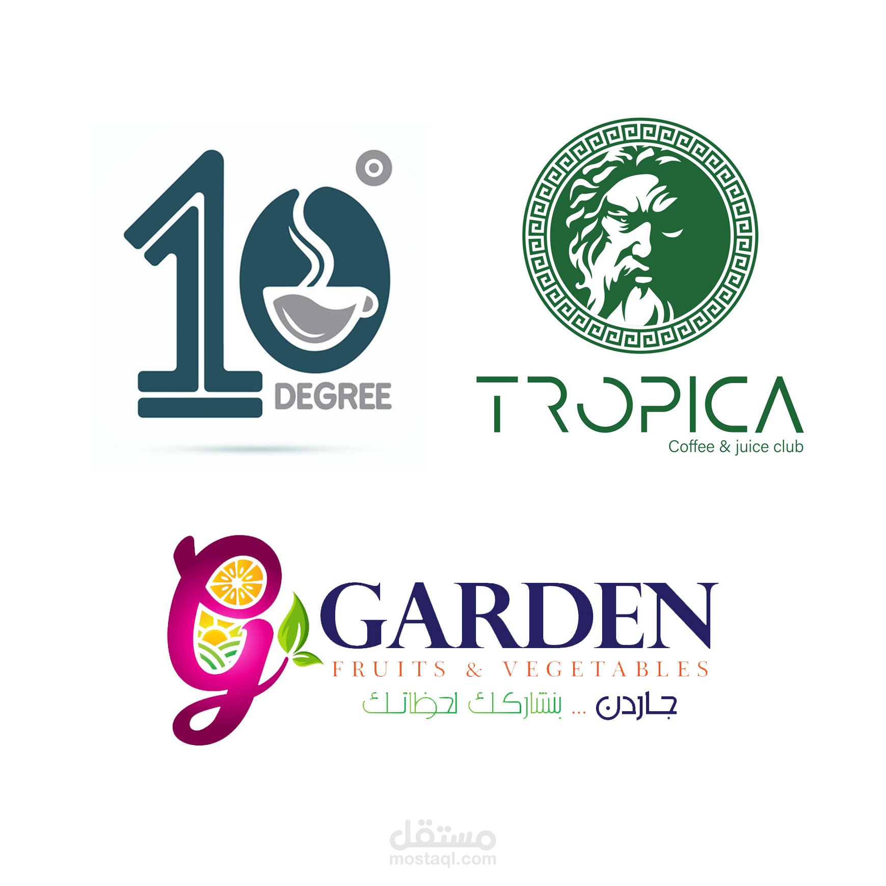 لوجو  وهوية بصرية كافيه ten dgree و Tropica و Garden