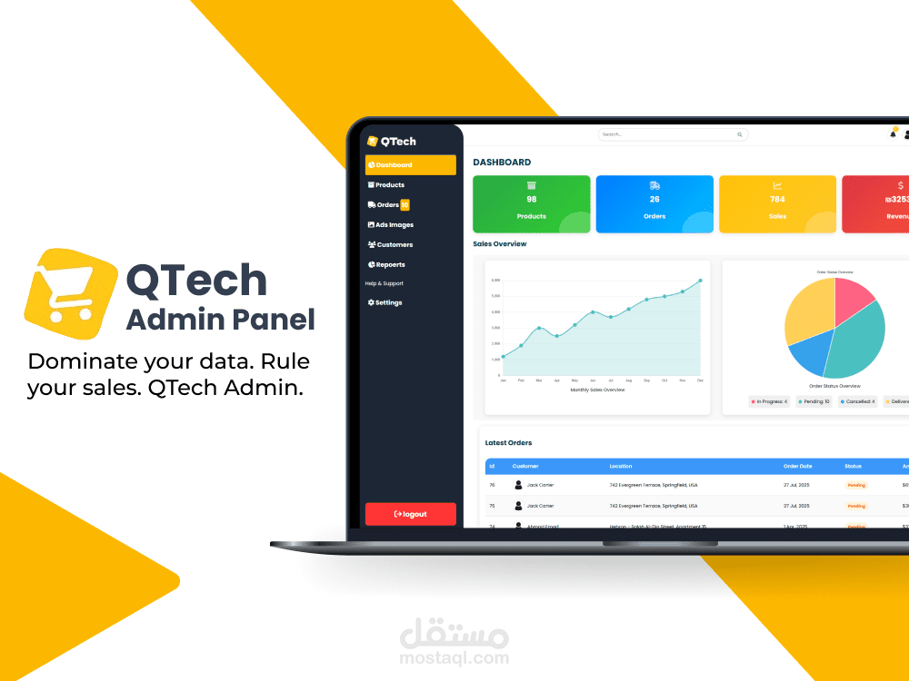 QTech - Admin Control لوحة تحكم عصرية وسهلة لإدارة متجر إلكتروني باحترافية