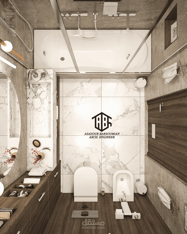 تصميم و ديكور لحمام ماستر صغير