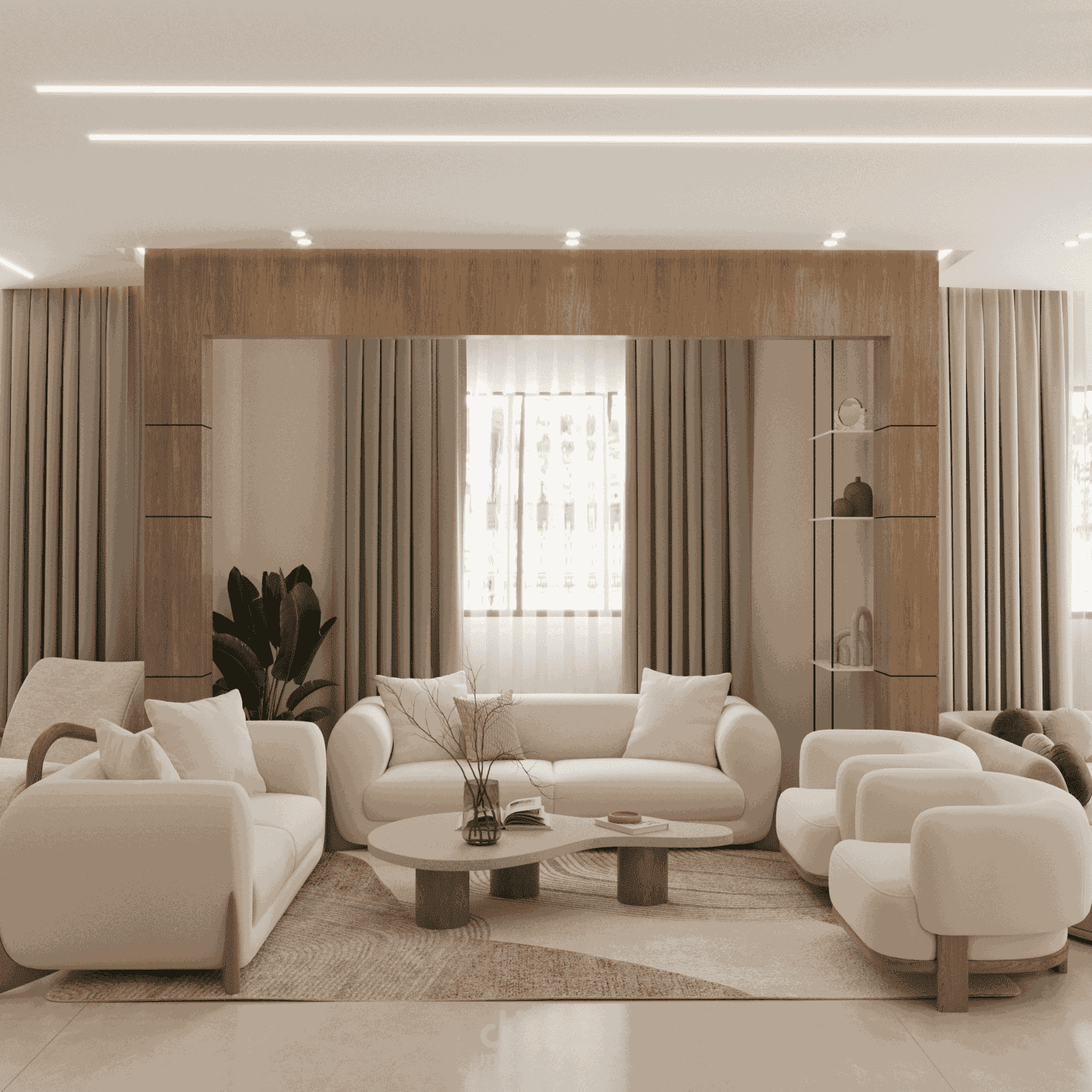 تصميم غرفة إستقبال مع مطبخ مفتوح