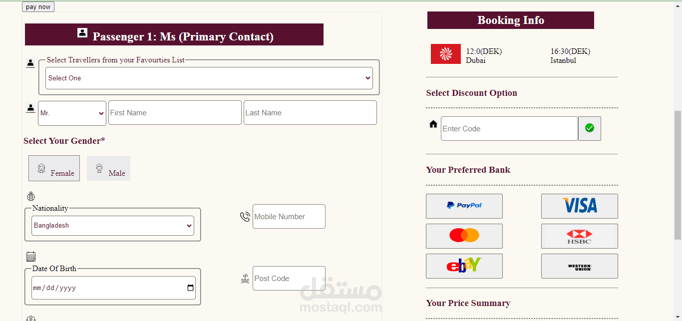 Booking Flight website