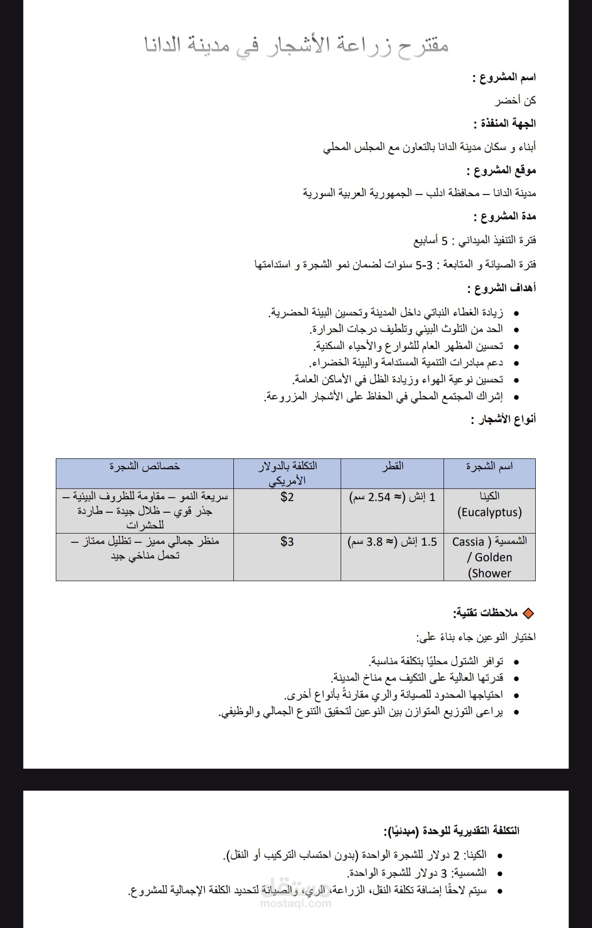 دراسة مشروع تشجير