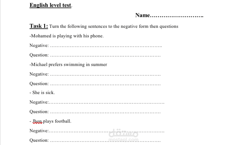 عمل اختبار مستوى لغة إنجليزية لعميل