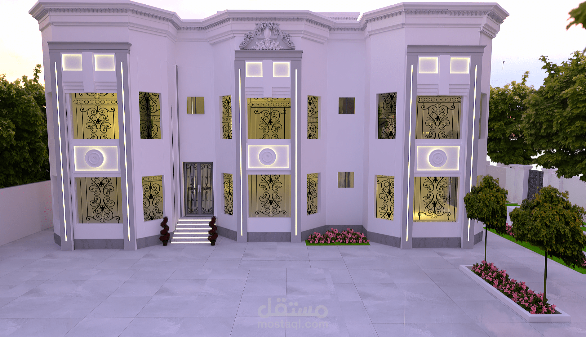 تصميم واجهات خارجية لفيلا نيو كلاسيك