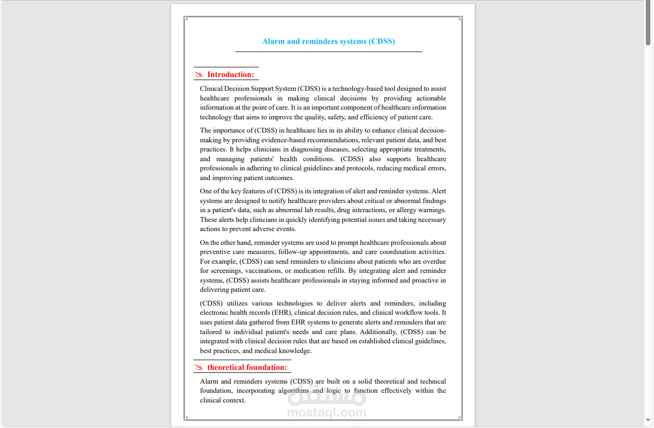 Alarm and reminders systems (CDSS)