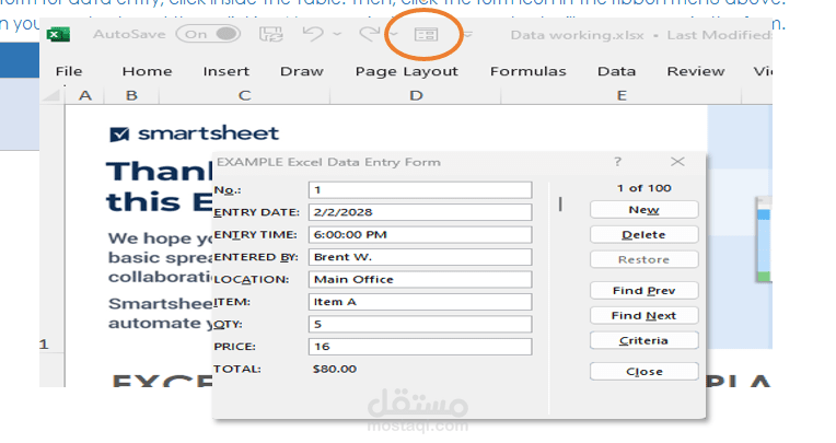 تصميم وبرمجة نموذج إدخال بيانات (Data Entry Form) احترافي على Excel