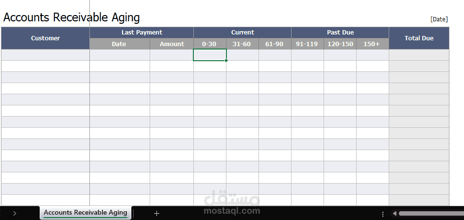 تصميم نظام متابعة وتقادم أعمار الديون (AR Aging Report) على Excel