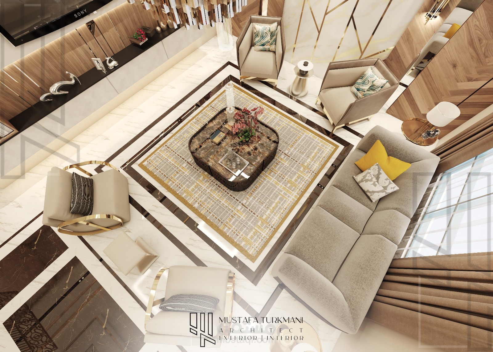 تصميم داخلي لغرفة معيشة