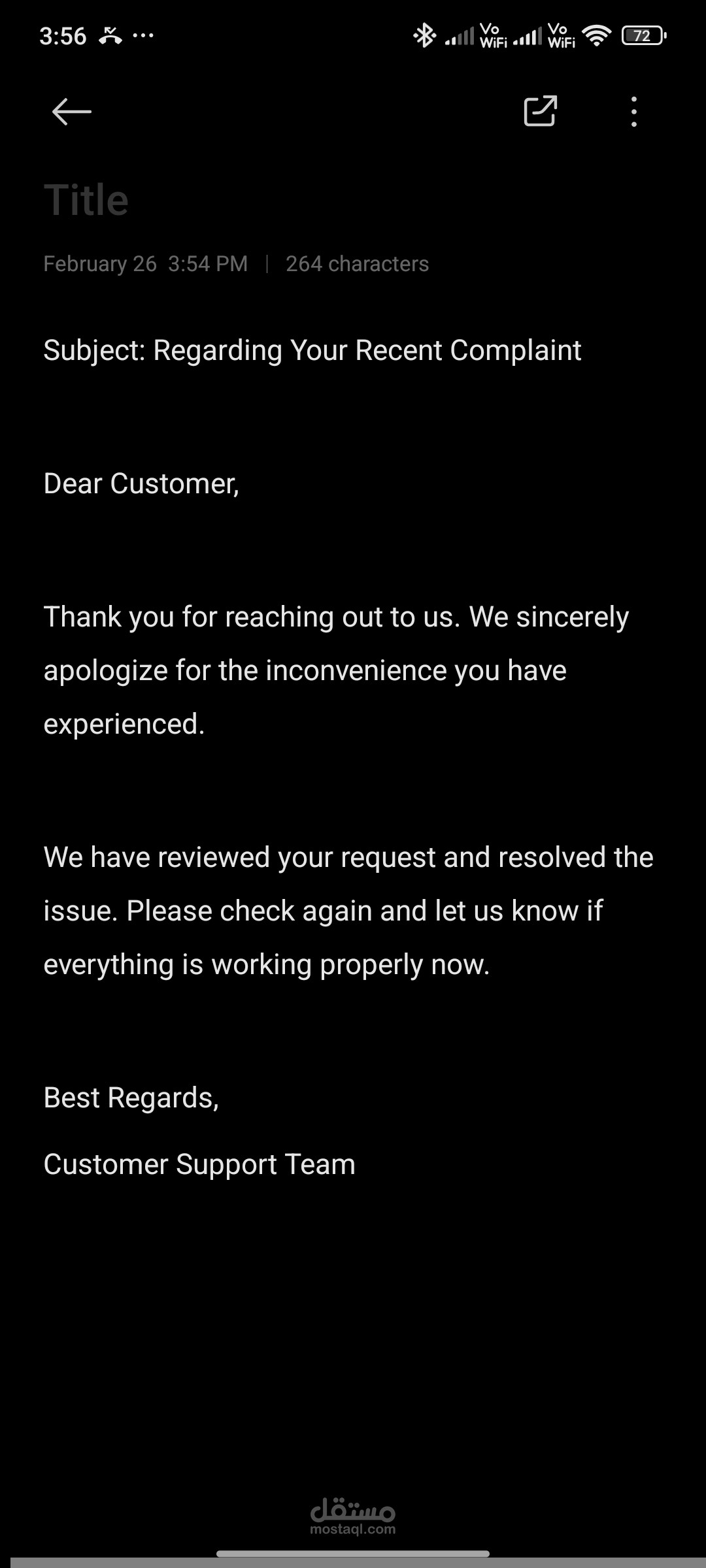 Email Support Response Sample