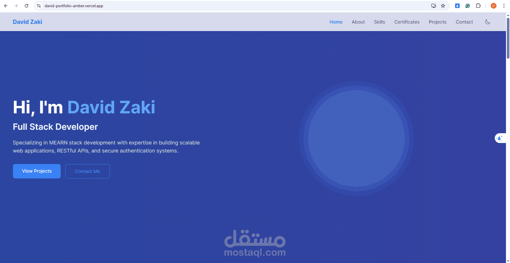 موقع بورتفوليو شخصي – عرض لمهارات التطوير باستخدام React و Node.js