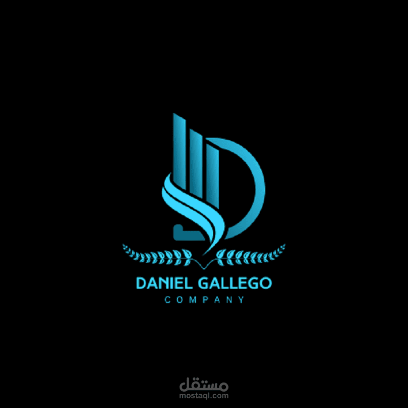 شعار إبداعي بأحرف أولية بخطوط زرقاء على خلفية سوداء