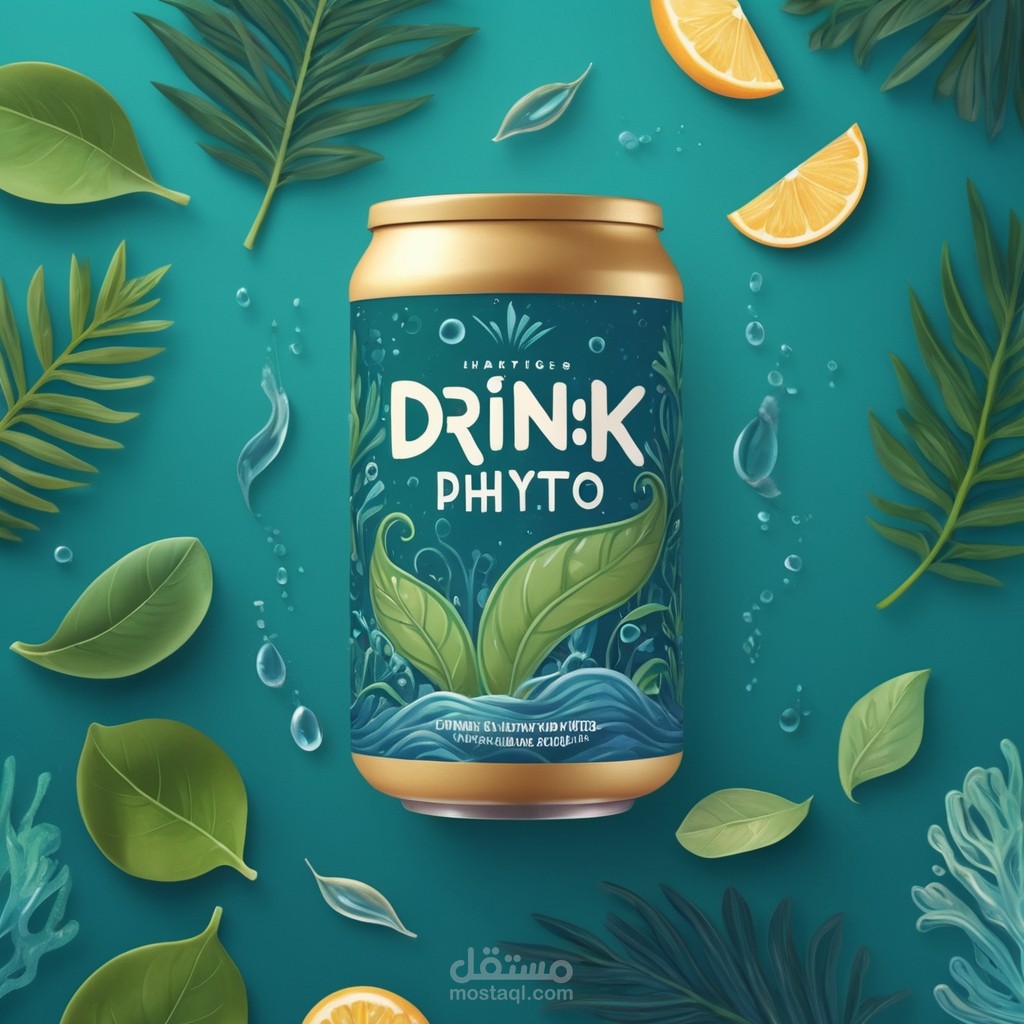 تصميم ملصق جذاب لعبوة مشروب طبيعي باستخدام عناصر نباتية