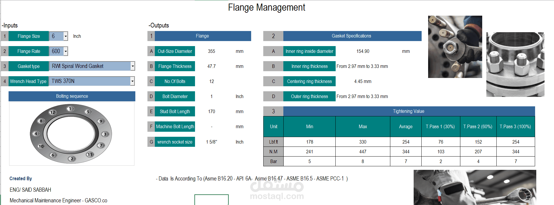 Flange management program by excel