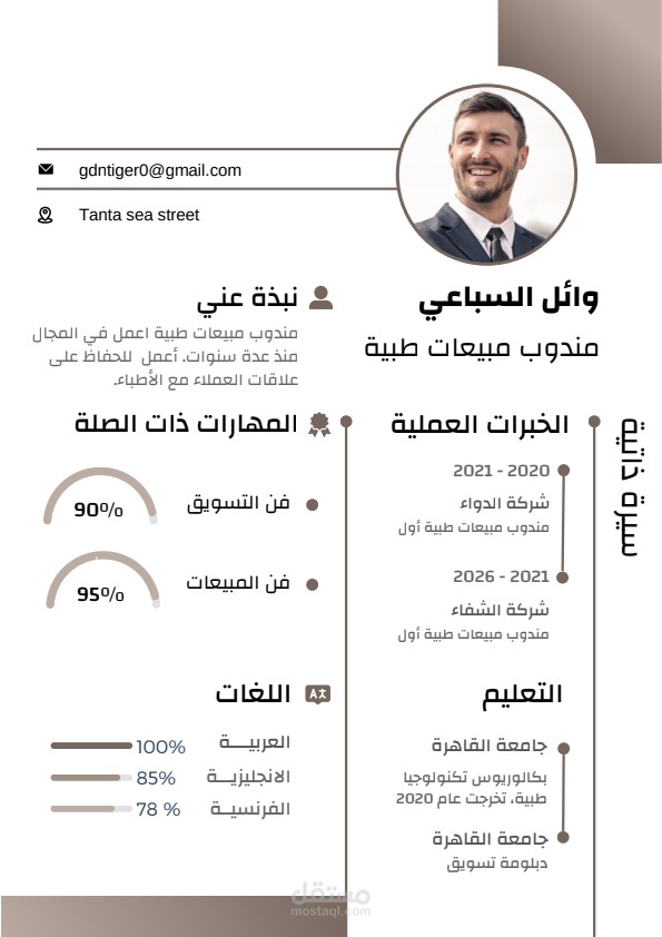 تصميم سيره ذاتيه لمندوب مبيعات طبيه