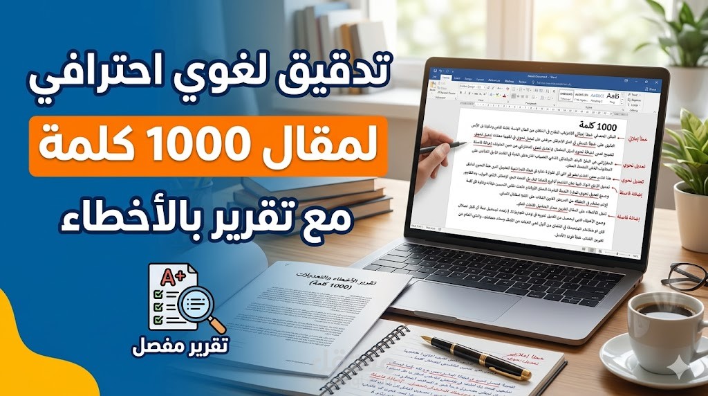 تدقيق لغوي احترافي لمقال 1000 كلمة مع تقرير بالأخطاء