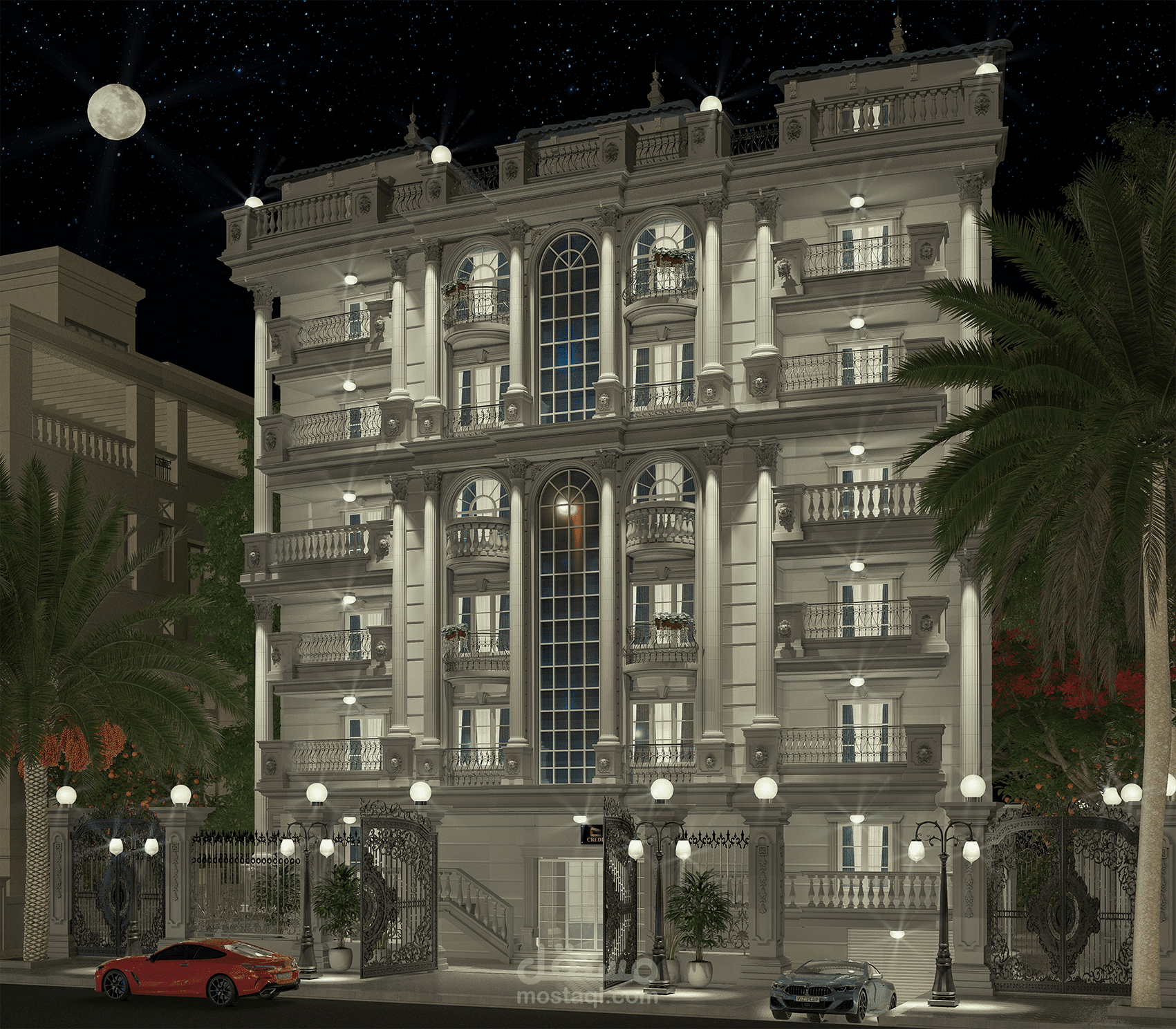 واجهة عمارة سكنية (مشهد ليلي)