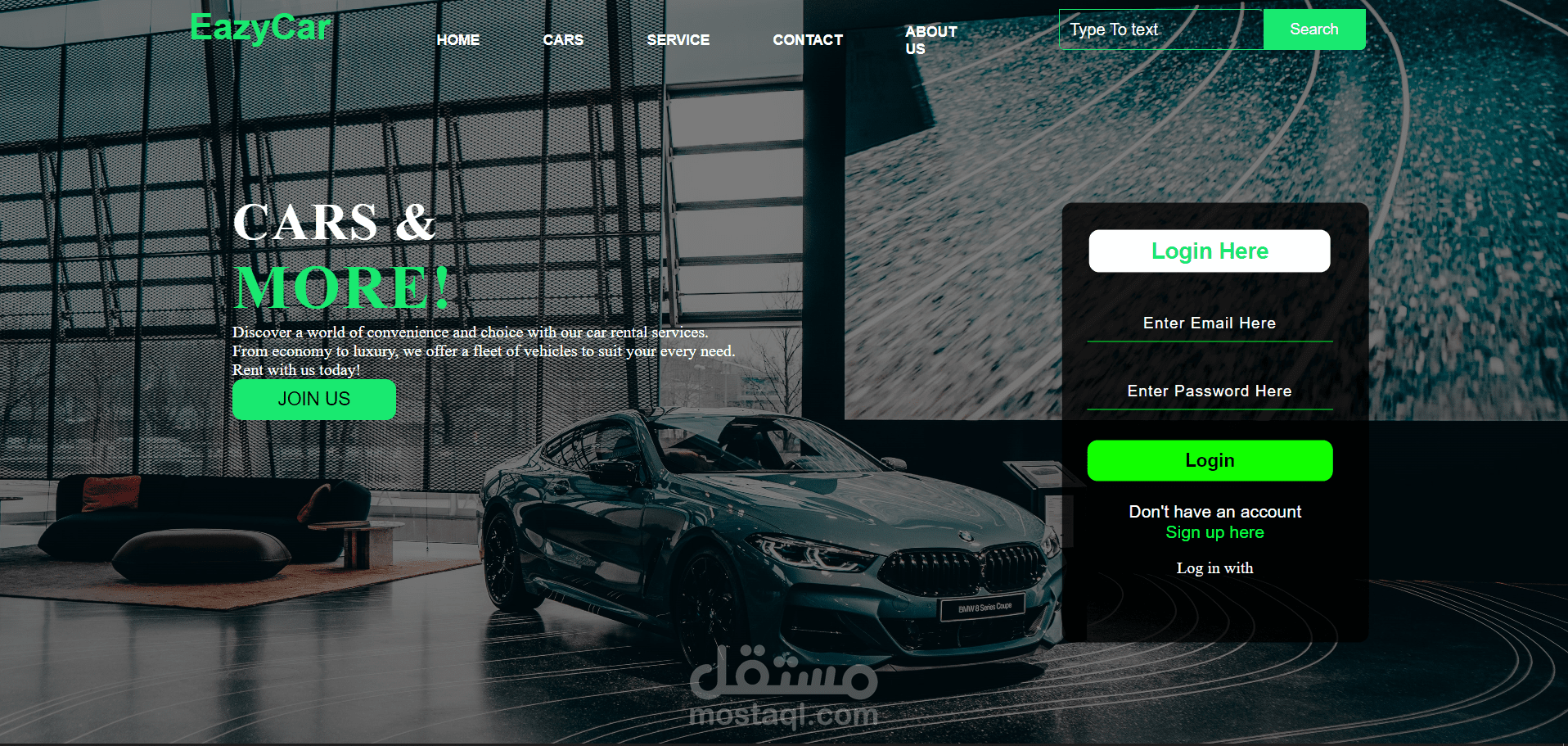 تطوير وتصميم واجهه امامية لمواقع تأجير السيارات باستخدام تقنيات حديثة