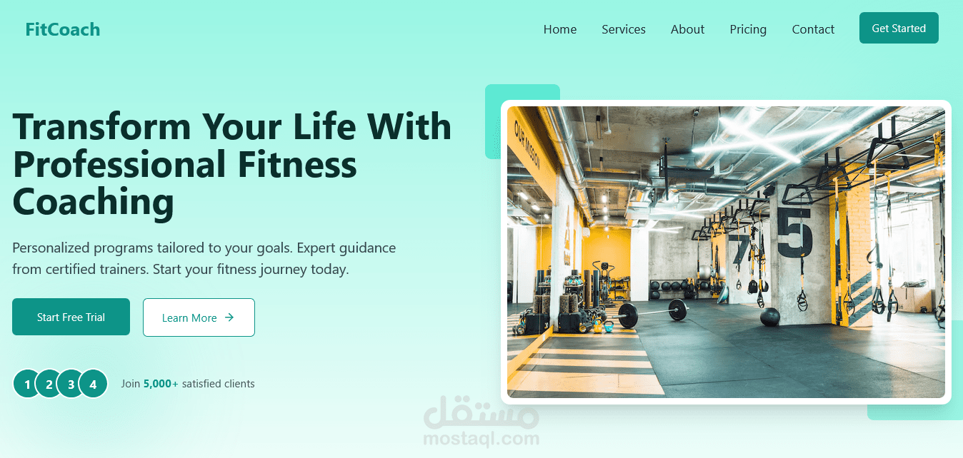 تطوير موقع ويب لخدمات التدريب الرياضي واللياقة البدنية (مثل FitCoach)