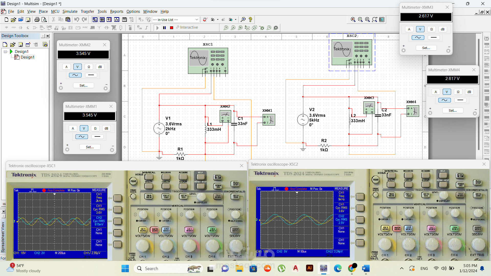 تصميم دارات كهربائية وتعبئة تقارير لبرنامج Multisim