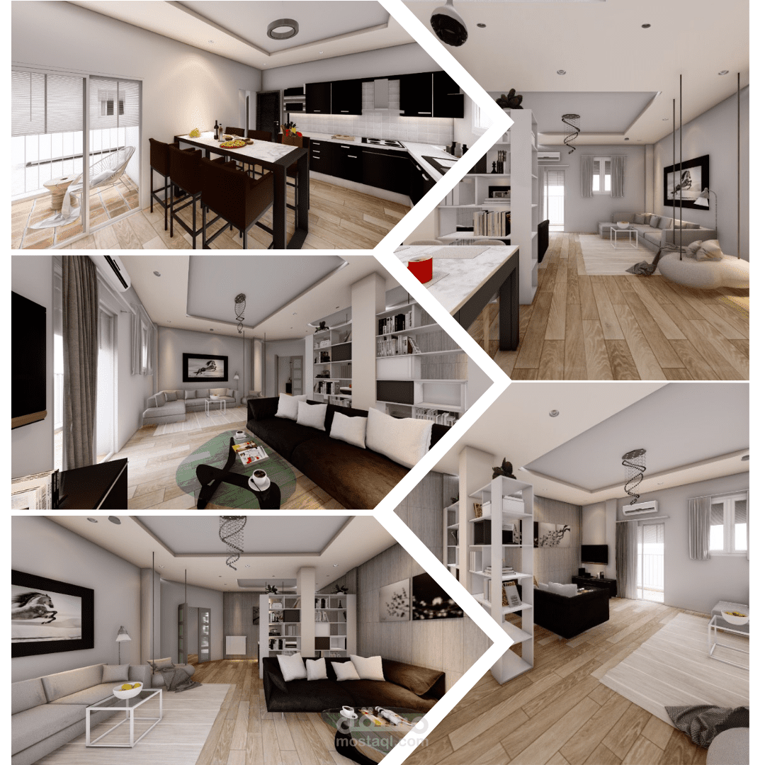 إظهار ثلاثي الأبعاد وتصميم داخلي لشقة سكنية