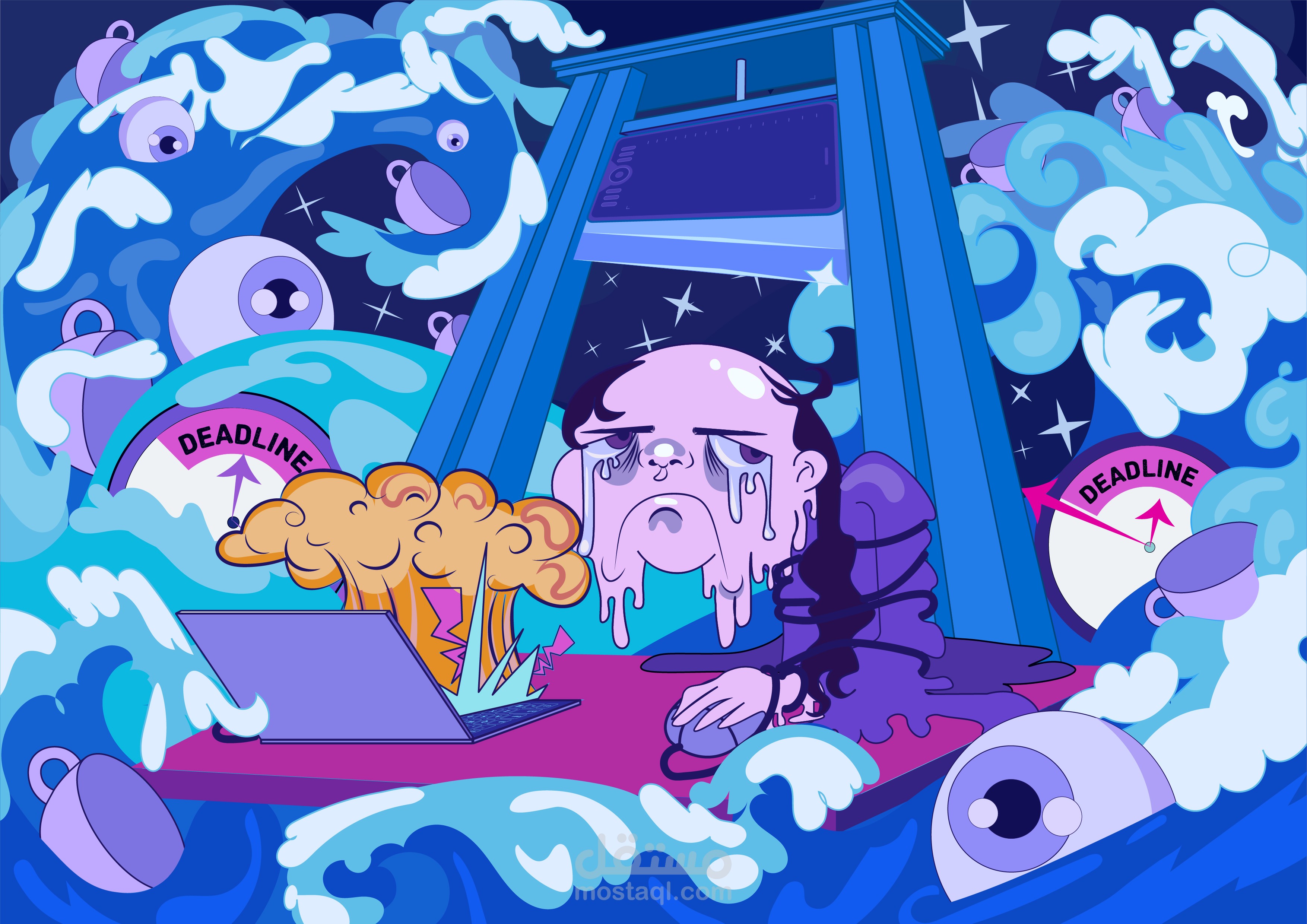 تصميم شخصية طالبة رسوم متحركة بائسة