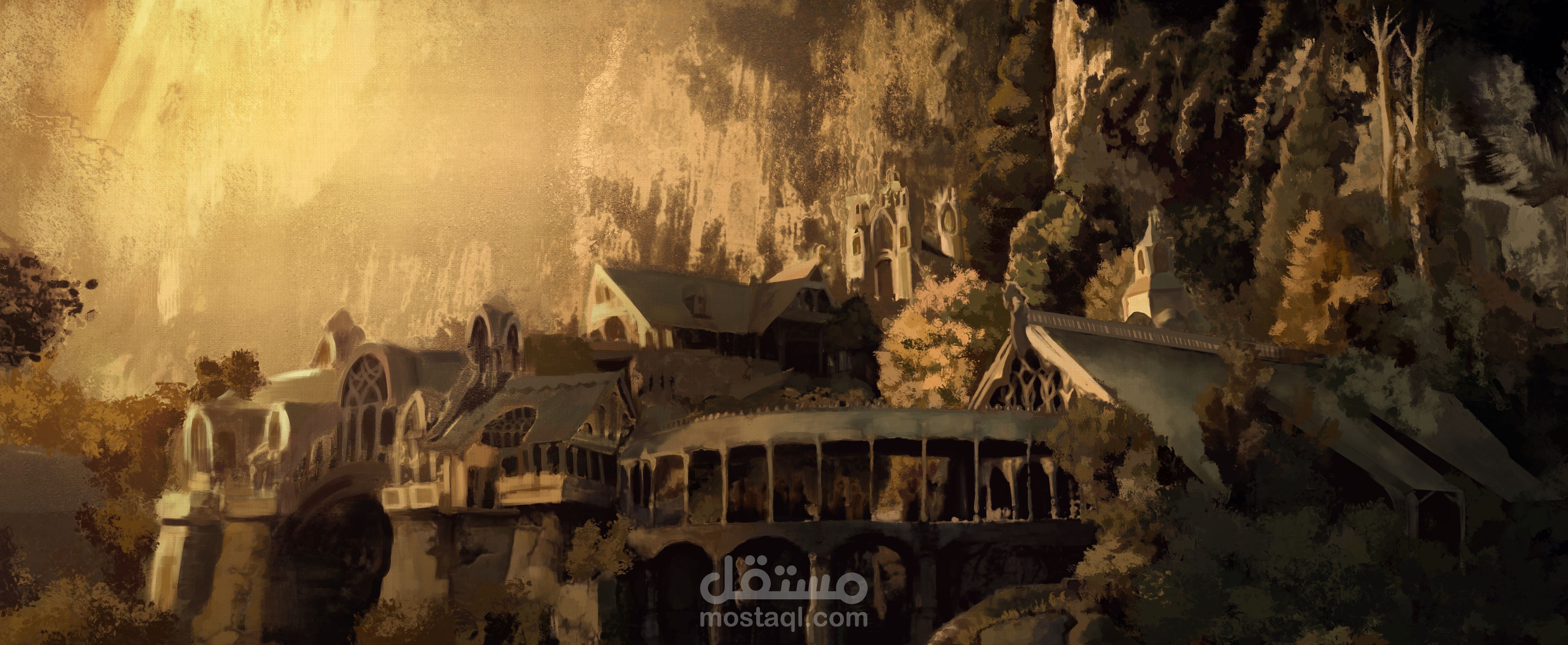 رسم لاندسكيب رقمي مستوحى من لورد أوف ذا رينجز (Lord of The Rings Digital Landscape painting)