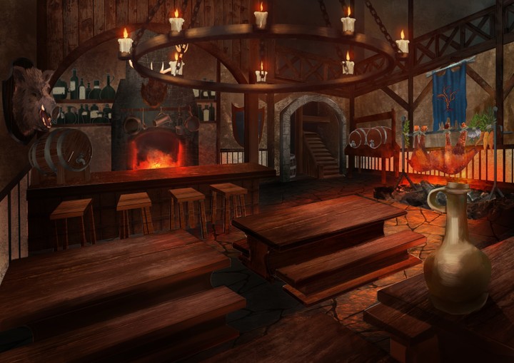 تصميم بيئة حانة (Tavern) من العصور الوسطى – رسم بيئي رقمي (Environment Painting)