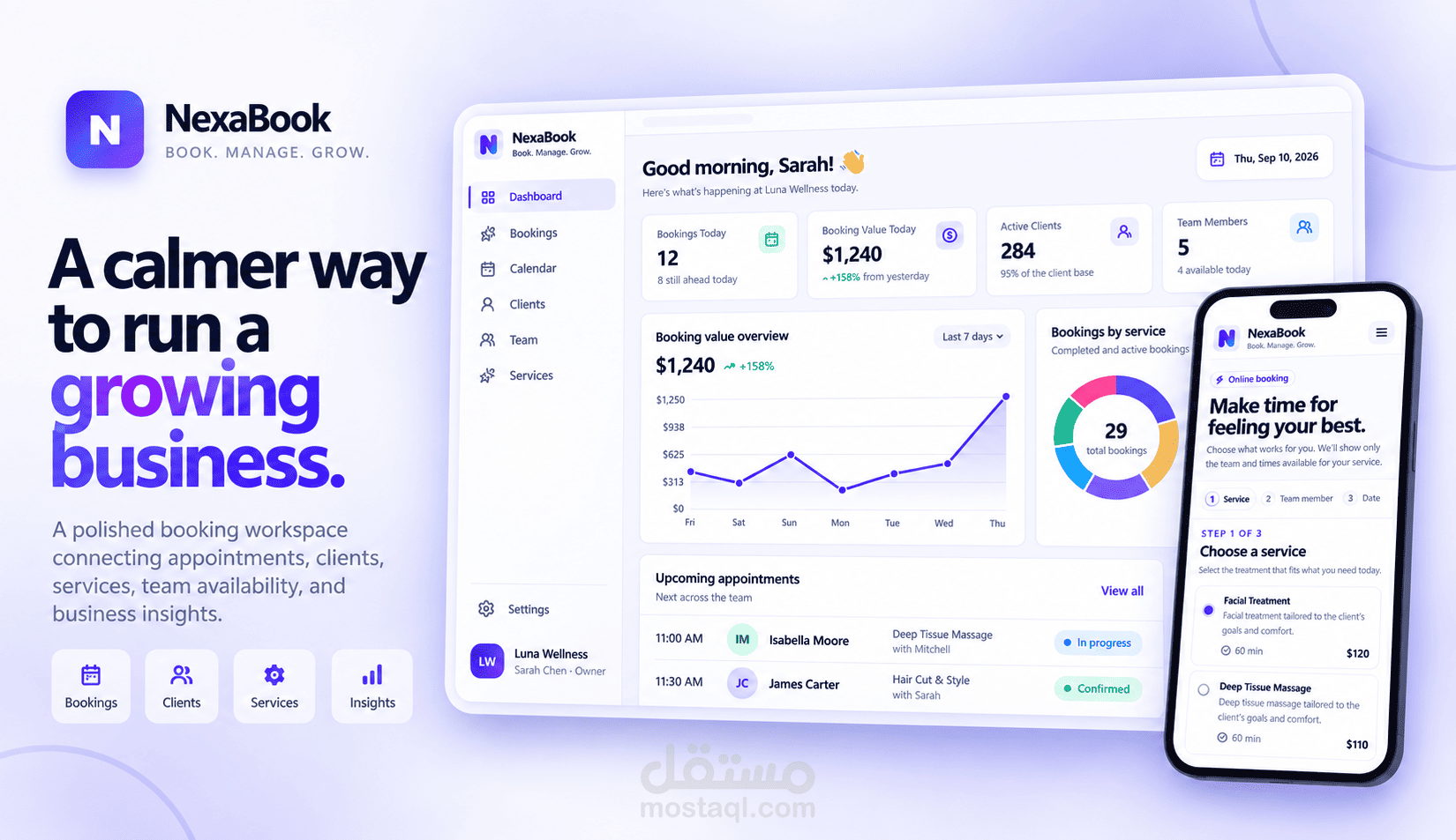 NexaBook — منصة SaaS متكاملة لإدارة الحجوزات والعملاء والفرق