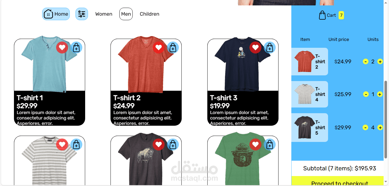e-commerce page with cart shopping