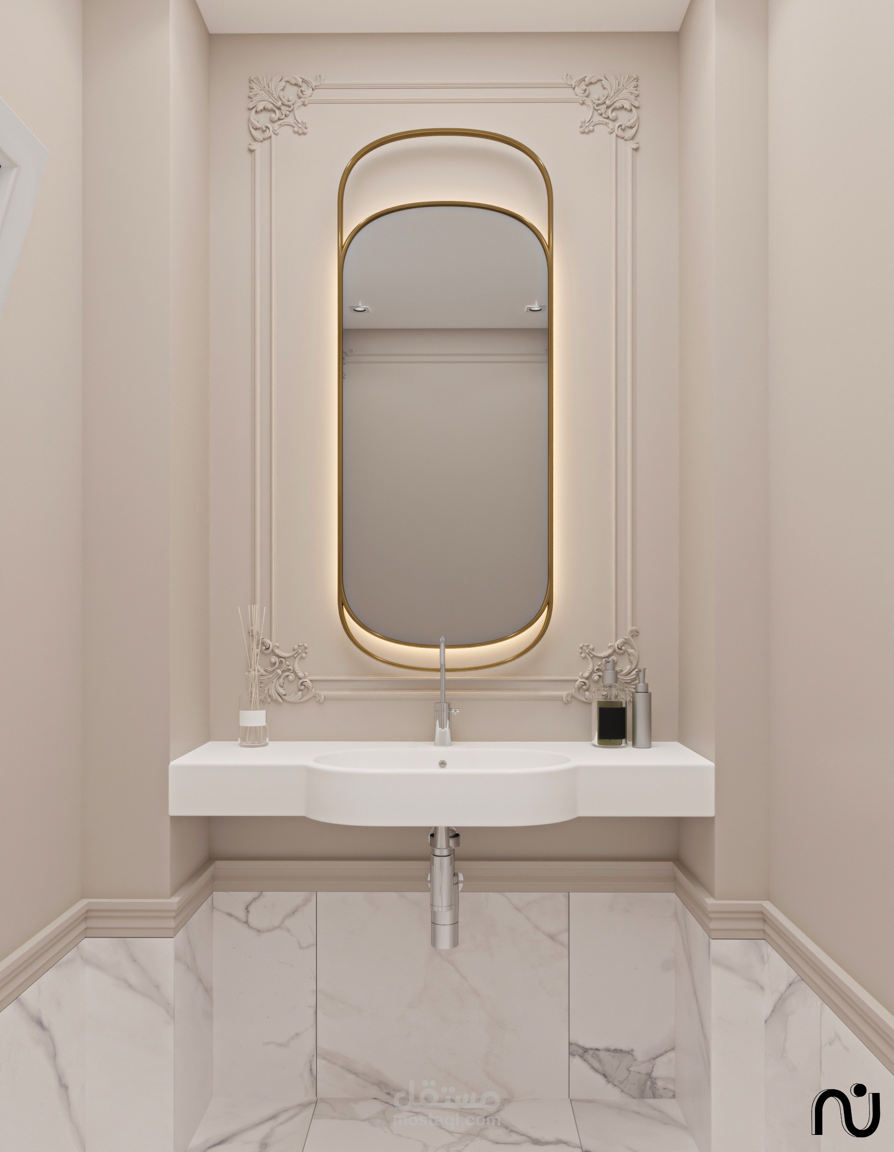 حمام ضيوف نيو كلاسيك بسيط