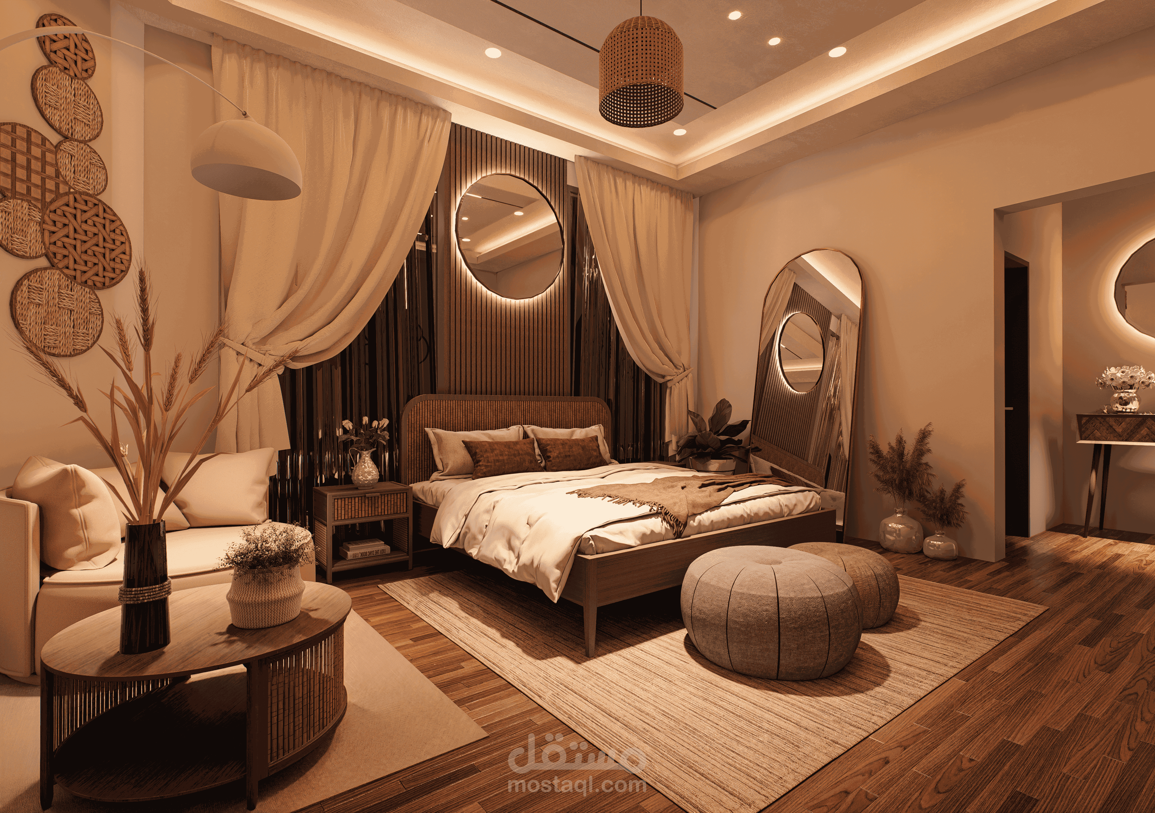 تصميم غرفة نوم على الطراز البوهيمي