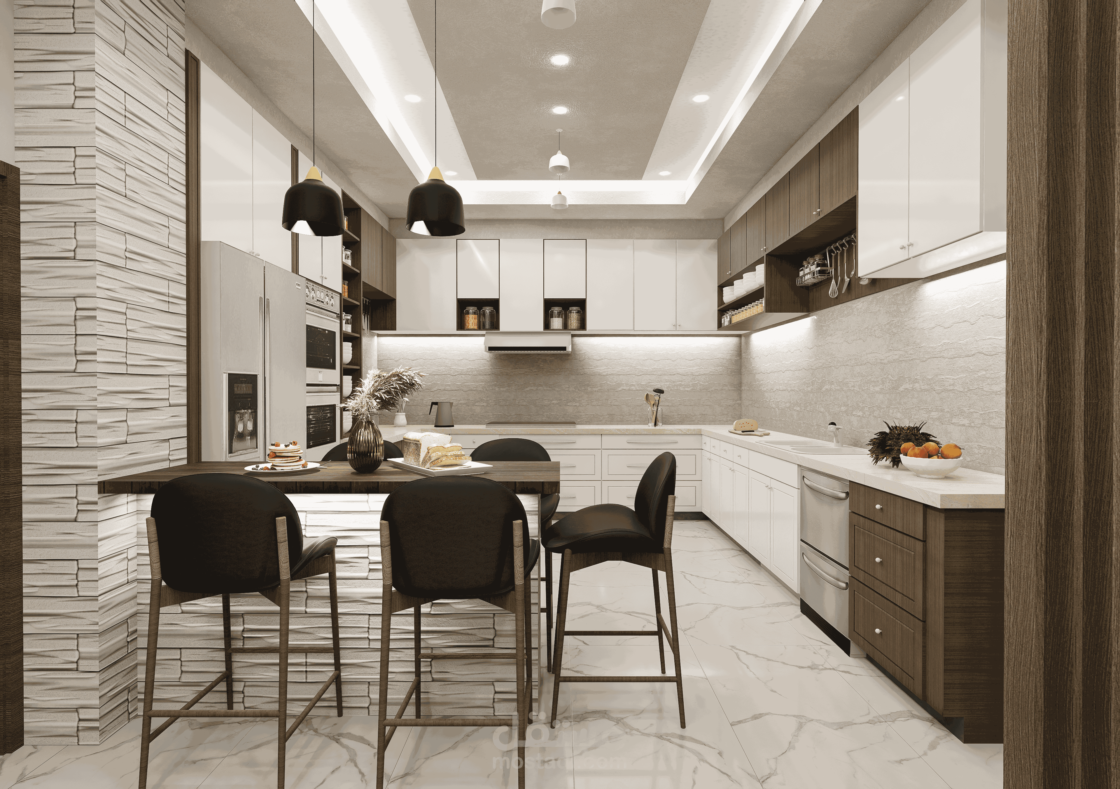 تصميم داخلي لمطبخ مفتوح على صالة