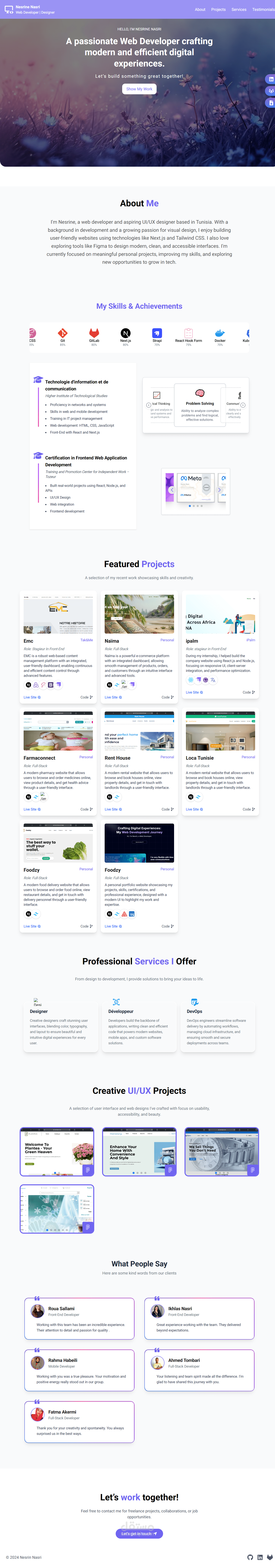 موقع بورتفوليو شخصي بتصميم حديث باستخدام Next.js وTailwind CSS