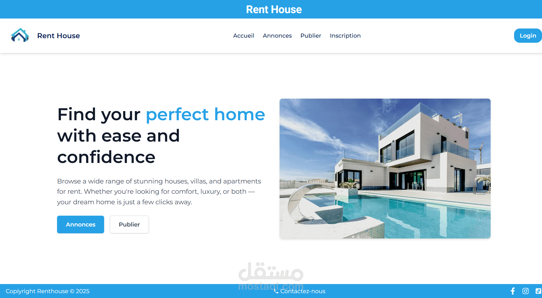 تصميم وتطوير موقع تأجير عقارات باستخدام Next.js وTailwind CSS