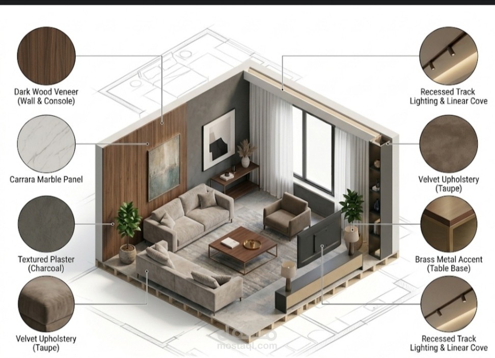 تصميم داخلي لغرفة معيشة