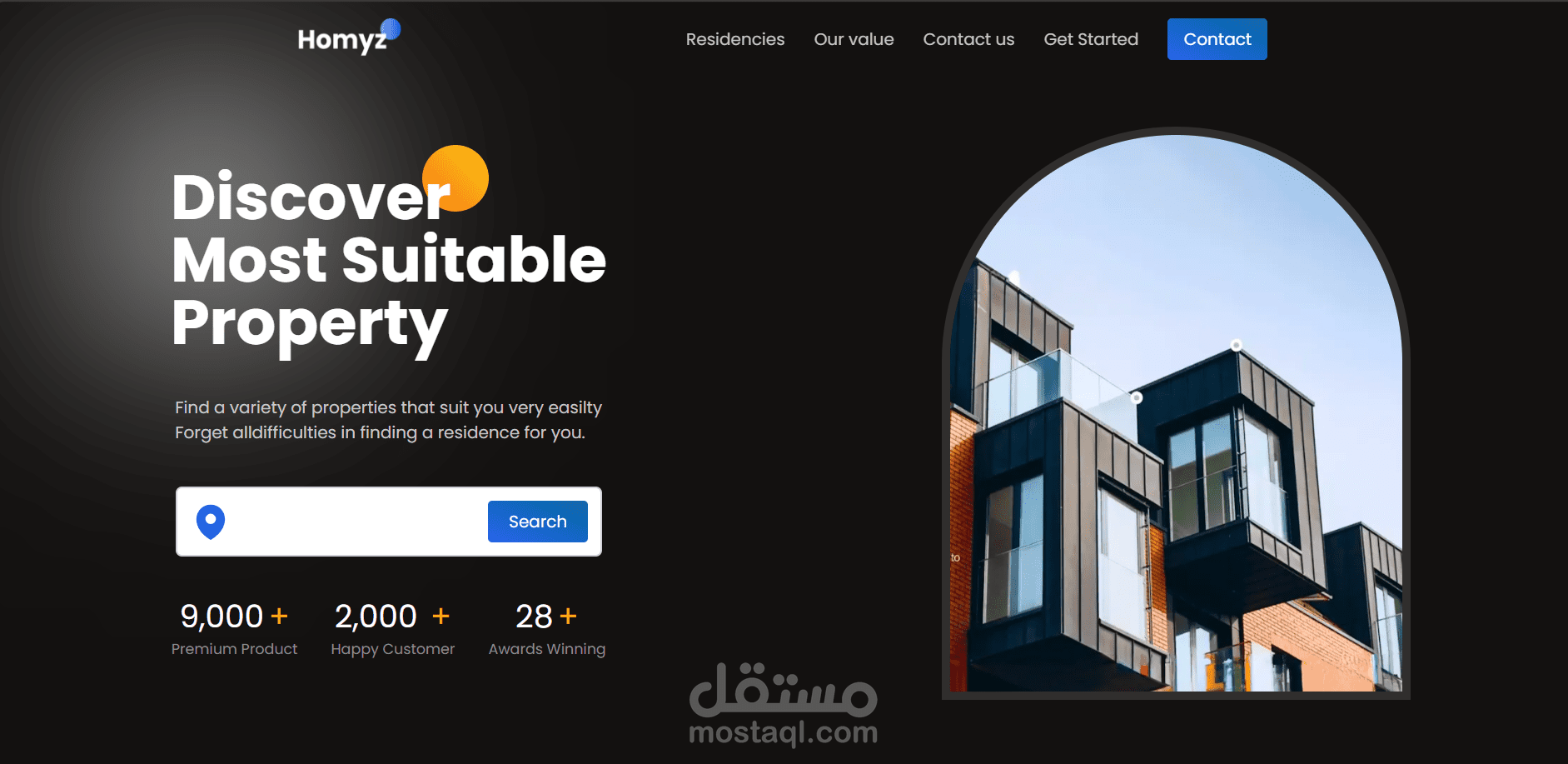 مشروع صفحة ويب ثابتة للبحث عن المسكن المثالي