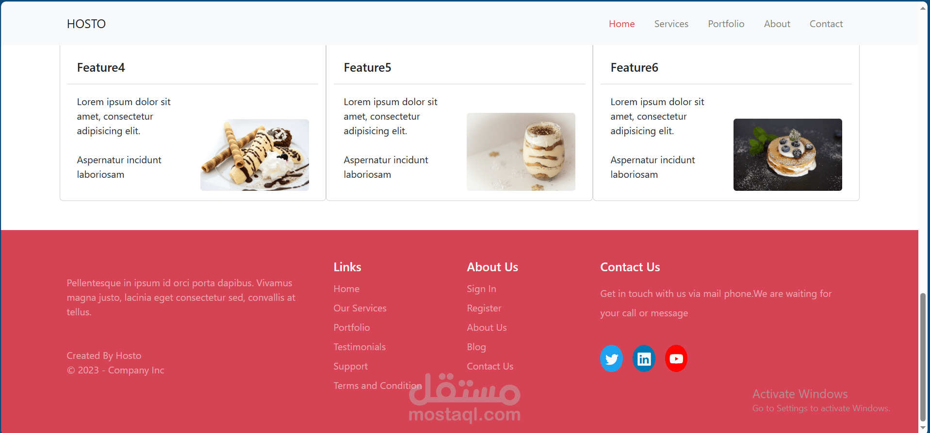 صفحة ويب لمحل حلويات