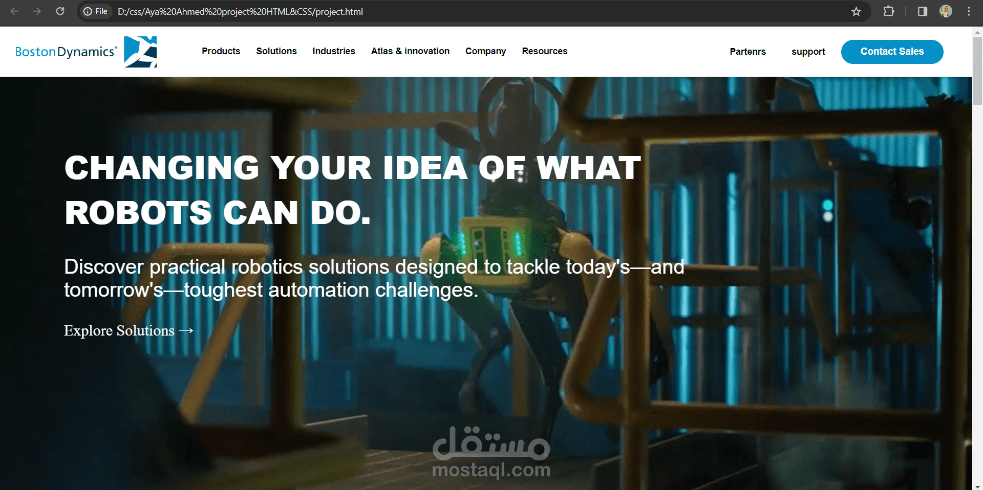 إنشاء موقع إلكتروني مشابه لموقع Boston Dynamics باستخدام CSS و HTML
