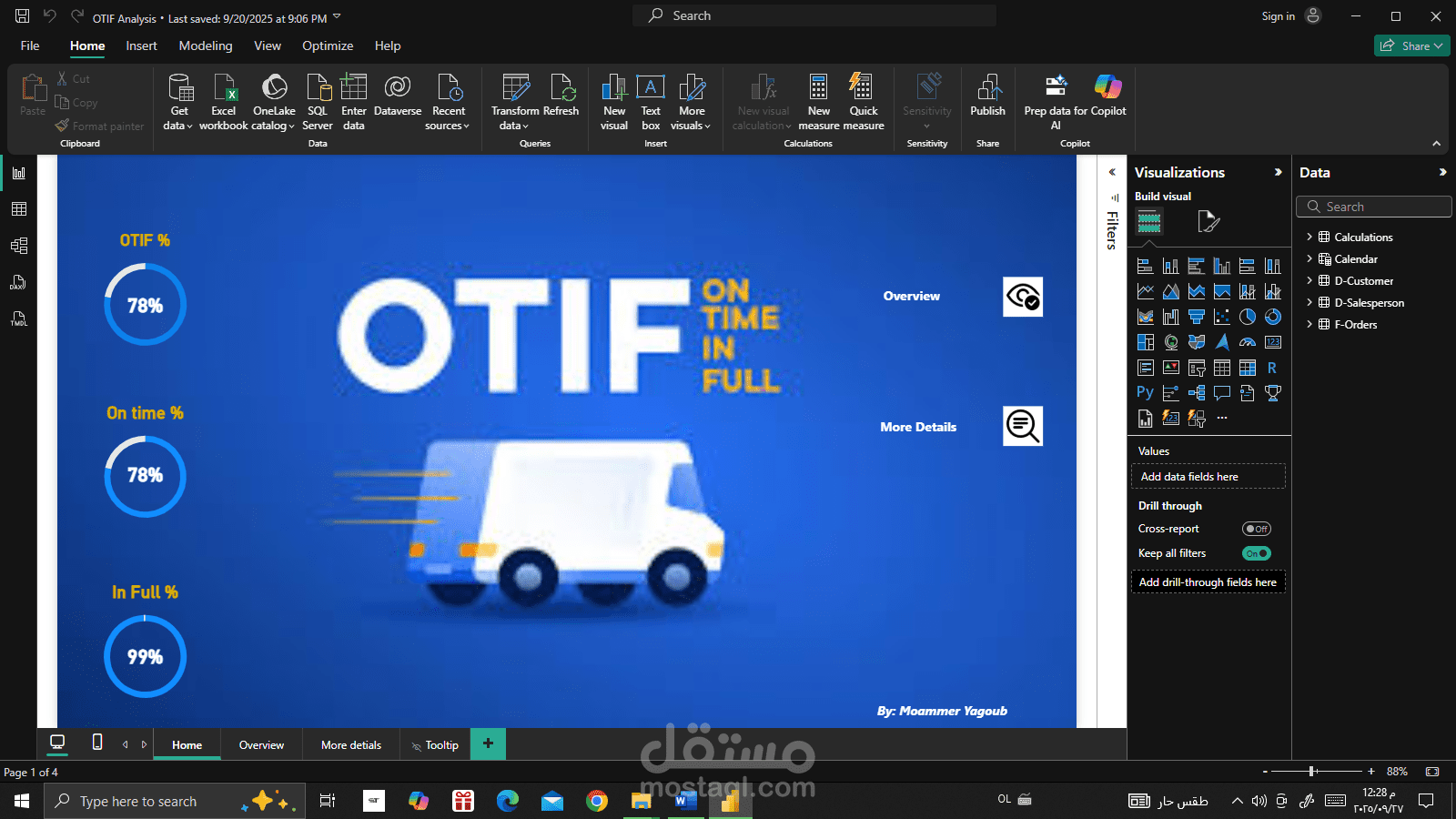 تحليل بيانات ال OTIF وإنشاء لوحة بيانات تفاعلية بإستخدام برنامج Power bi