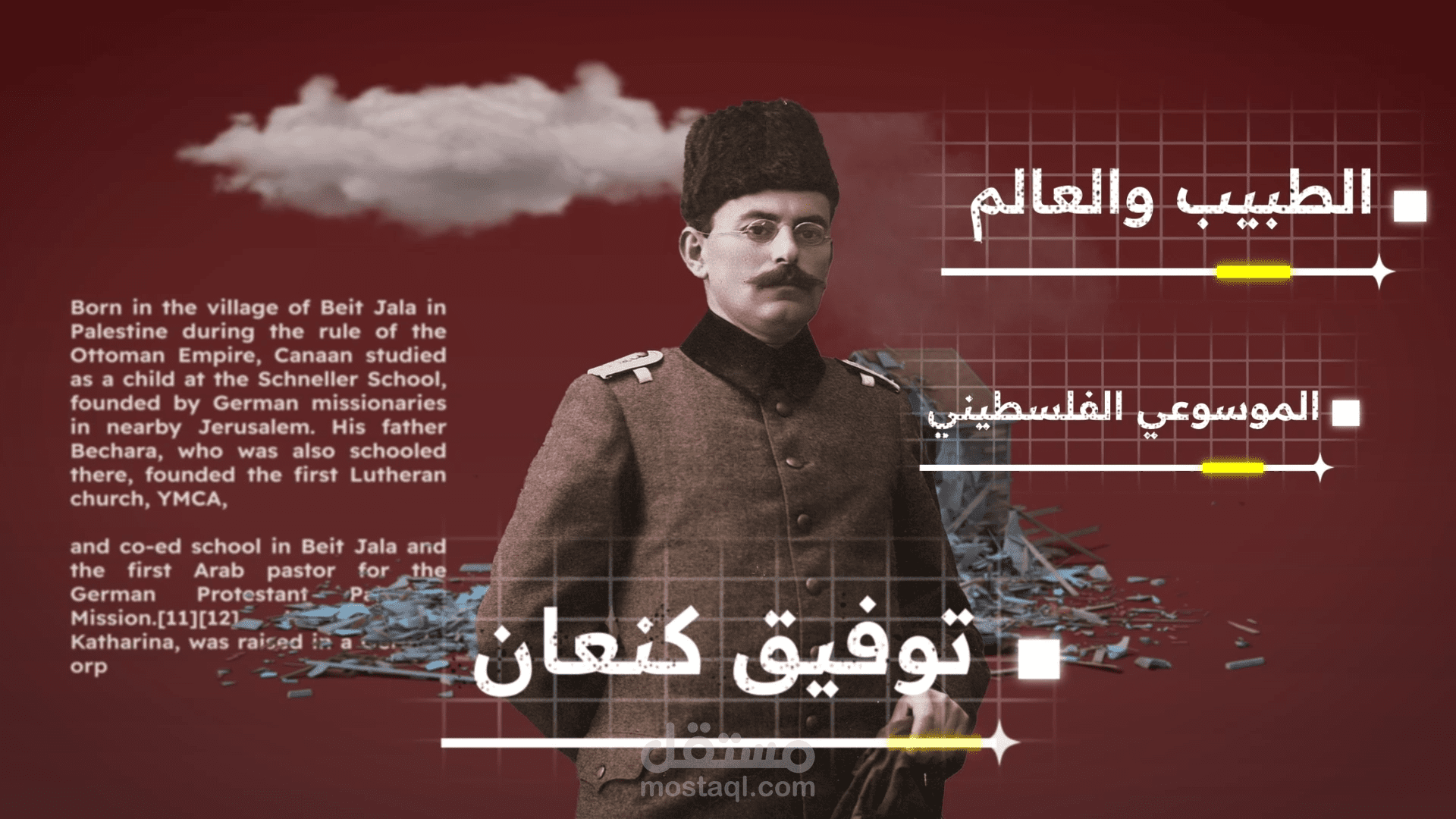 فيديوغراف احترافي باسلوب عرض الكولاج عن العالم الفلسطيني توفيق كنعان