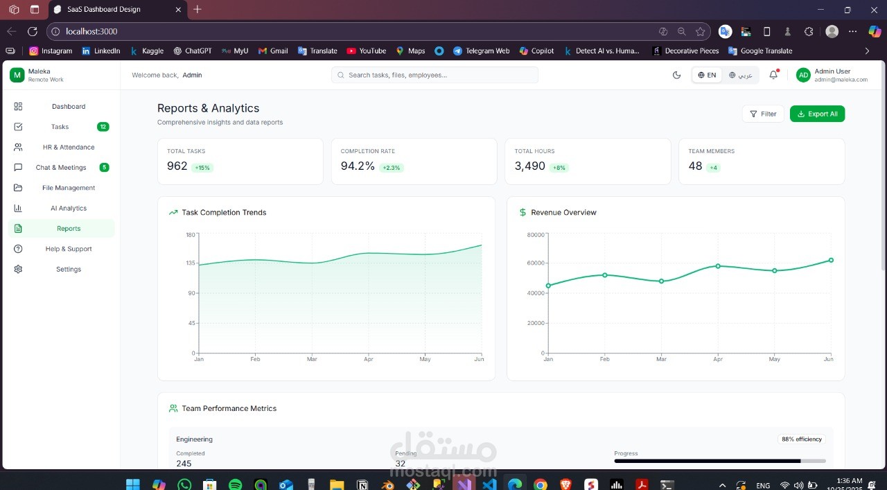 منصة عمل عن بُعد متكاملة باستخدام React و .NET Core