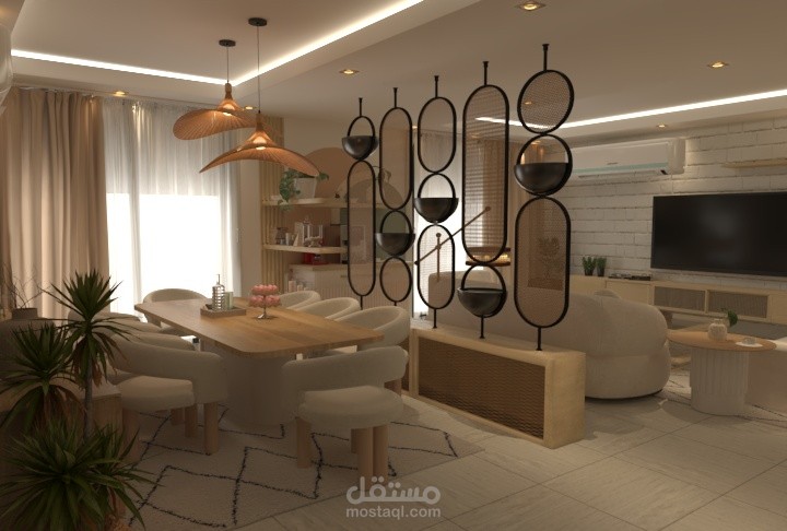 تصميم صالون و عمل بارتشن فاصل مابين غرفة جلوس و غرفة طعام