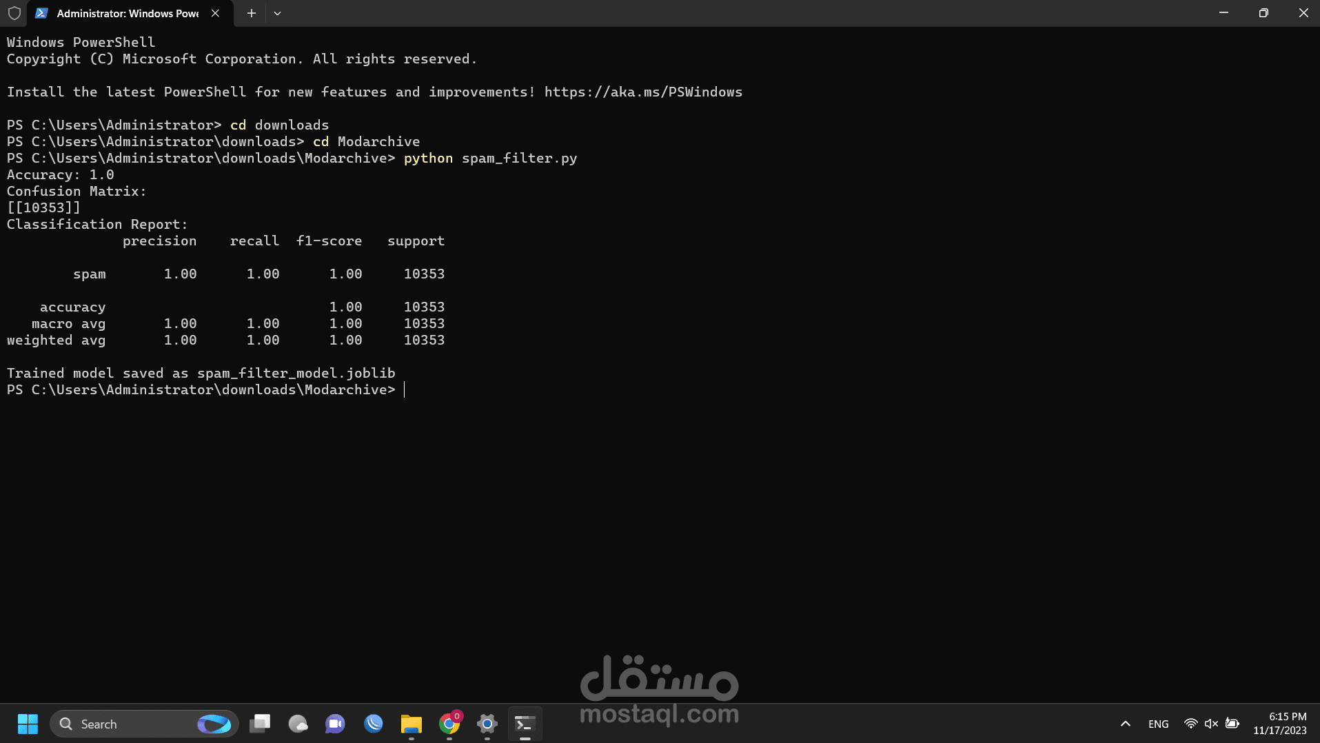 Spam Filter Model using machine learning