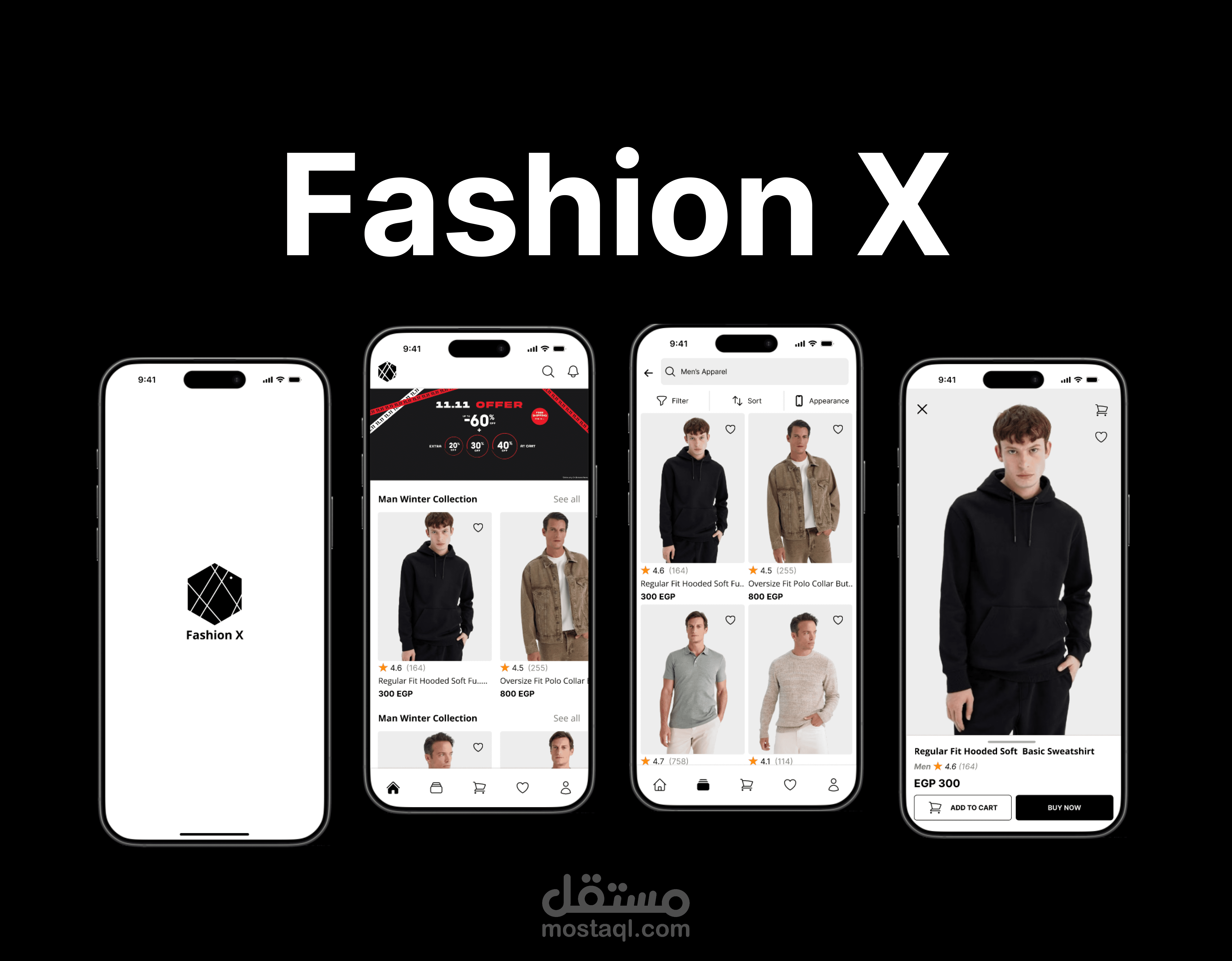 تصميم واجهة مستخدم لتطبيق FashionX – تجربة تسوق للملابس