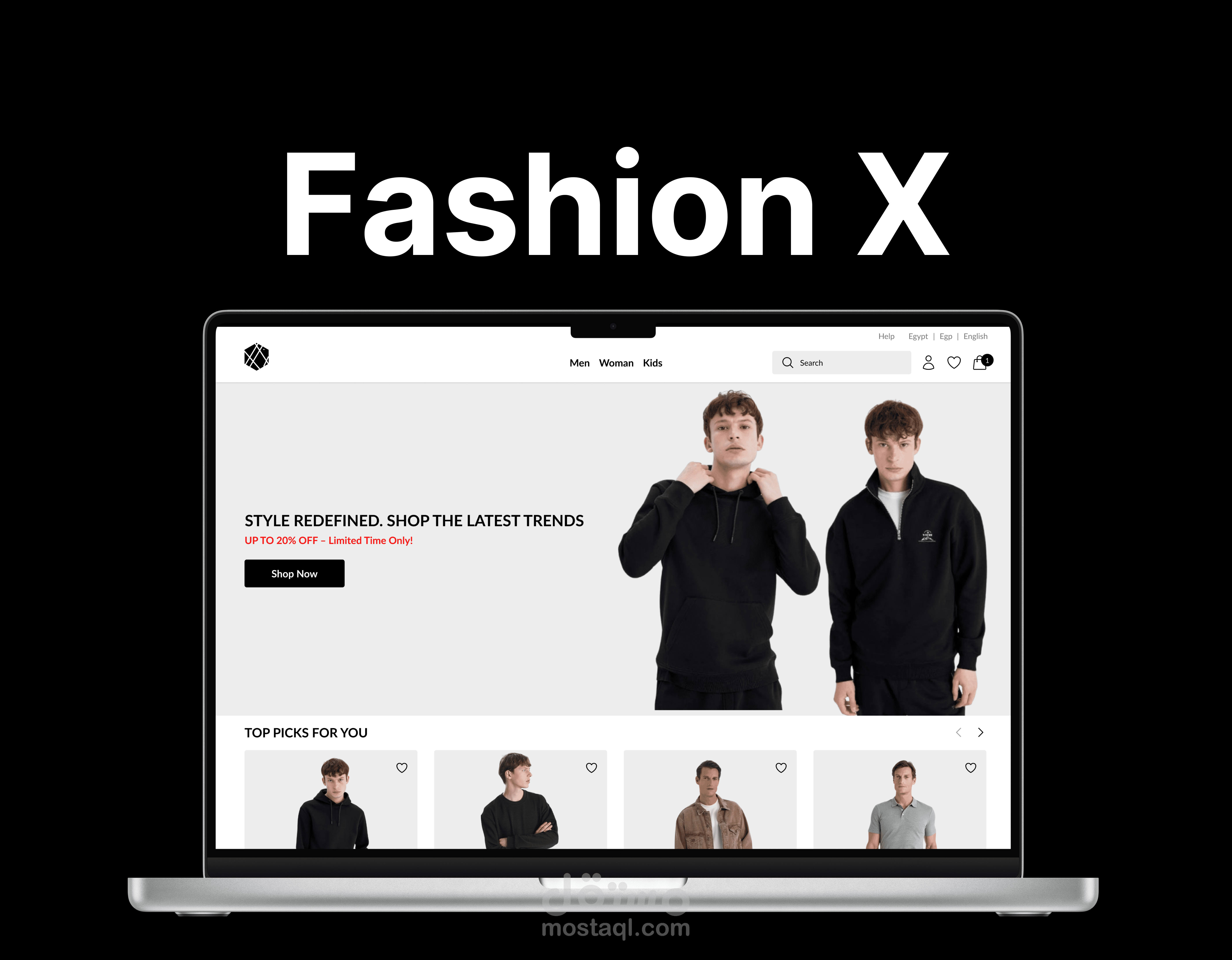 تصميم واجهة مستخدم لموقع FashionX – تجربة تسوق إلكترونية أنيقة وسلسة
